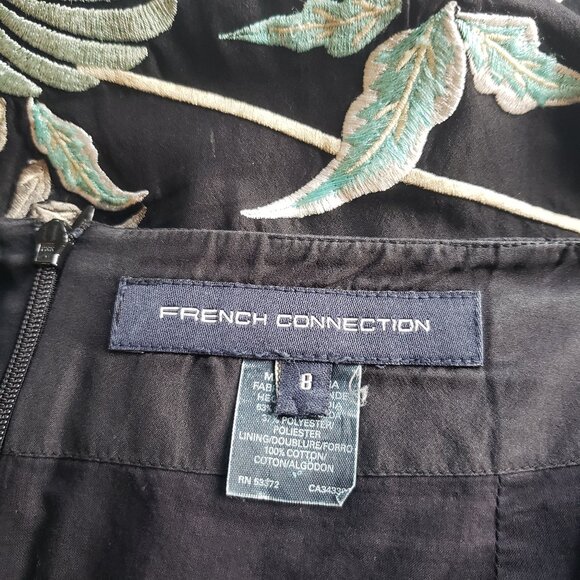 French Connection Black Skirt Embroidered Silk Blend Butterfly Flower Design - Picture 10 of 11